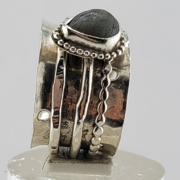 LABRADORITE ANXIETY RELIEF RING HANDMADE IN STERLING SILVER METAL SIZE 7 - Picture 7 of 7